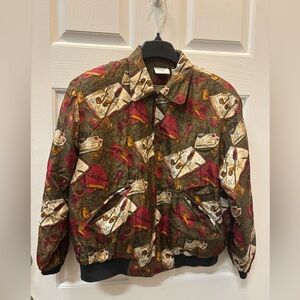 Vintage Silk Bomber Jacket Removable Shoulder Pads Women's Size Medium